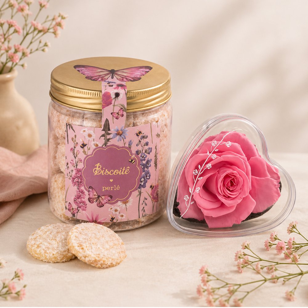 Mini Coração Encantado Cor de Rosa e Perle Biscoitê