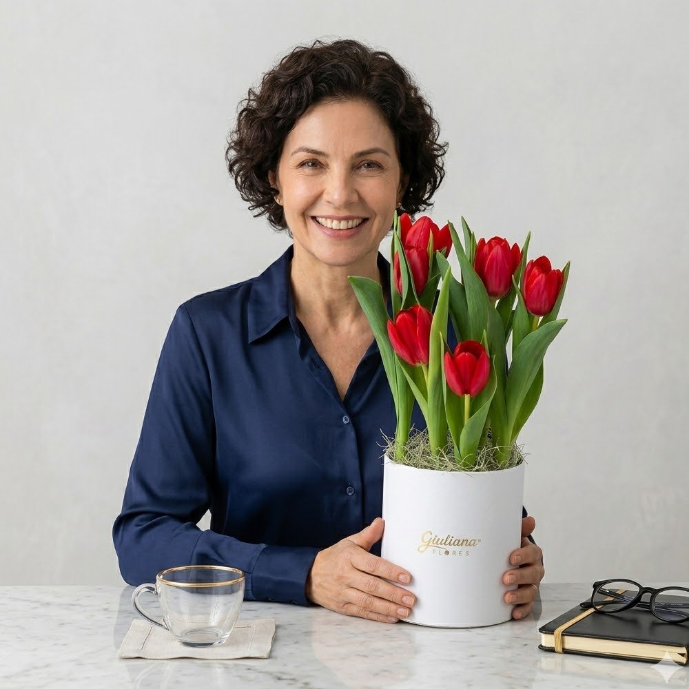Tulipas Plantadas Vermelhas no Box Giu