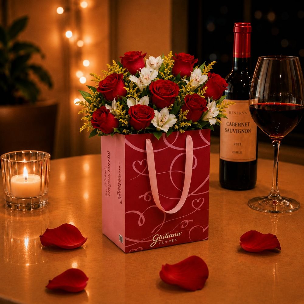 Buquê Maravilha com 8 Rosas Vermelhas - Bag Love