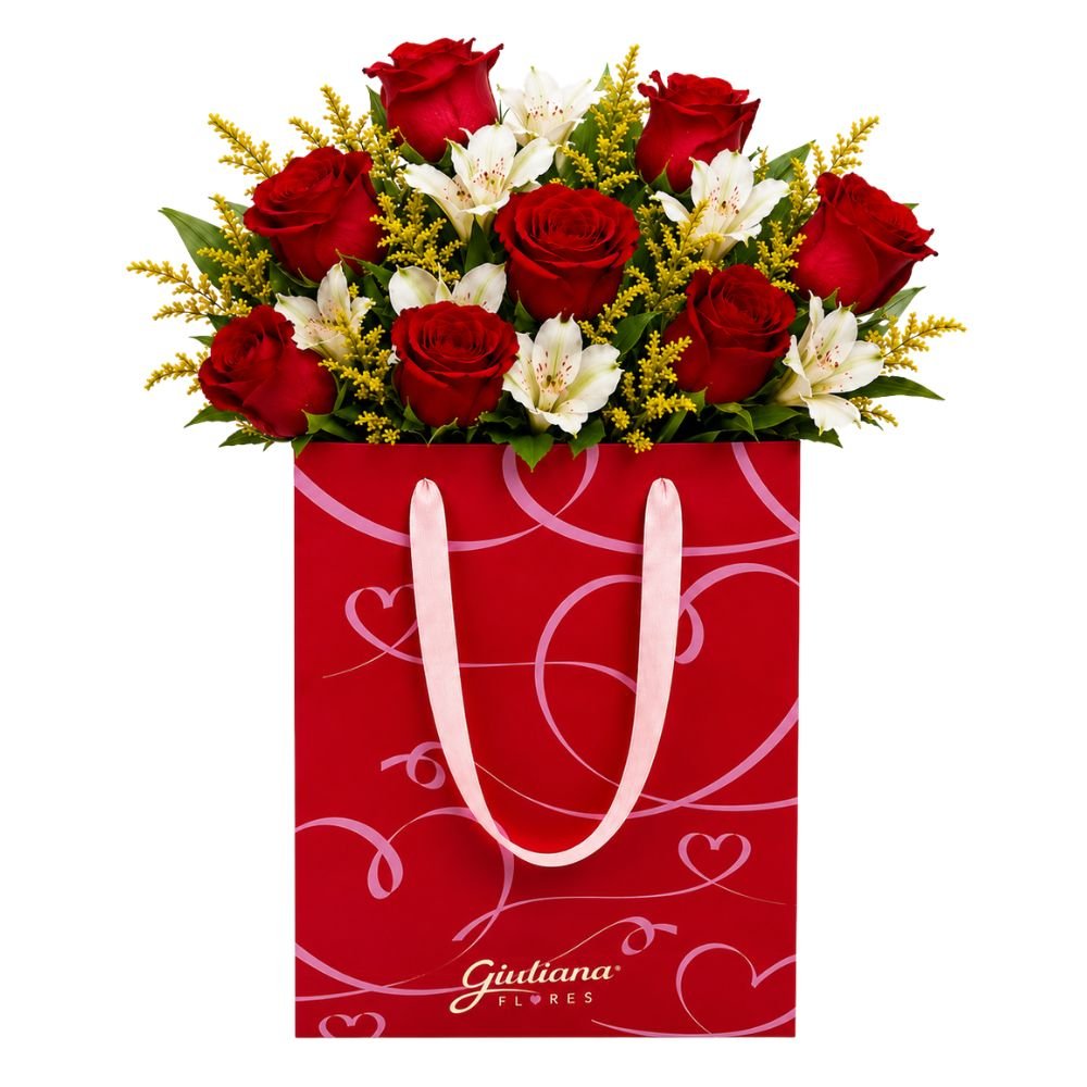 Buquê Maravilha com 8 Rosas Vermelhas - Bag Love
