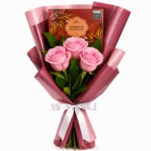Imagem de Buquê Trio de Rosas Cor de Rosa e Chocolate Giuliana Flores