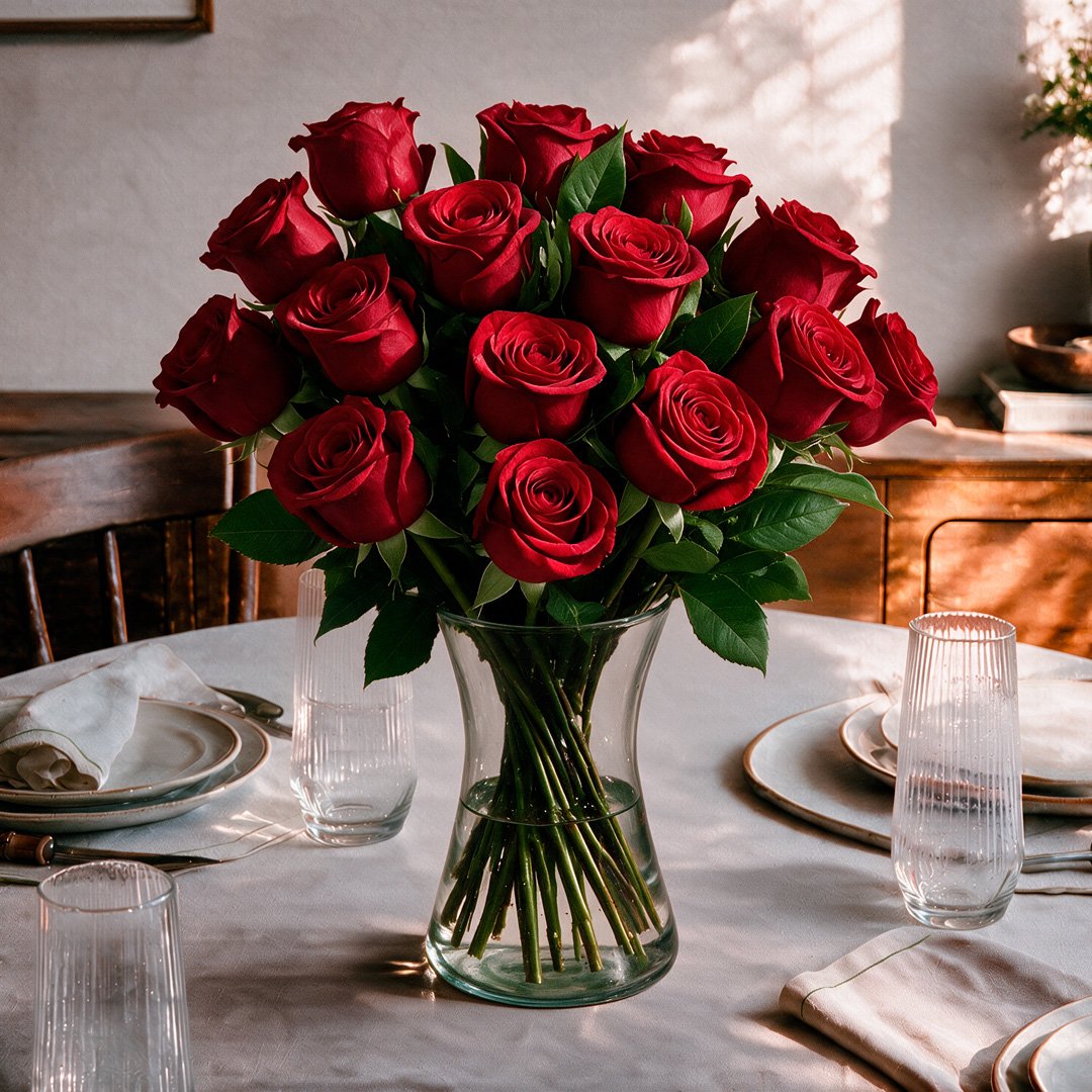 Arranjo Serenidade com 12 Rosas Vermelhas