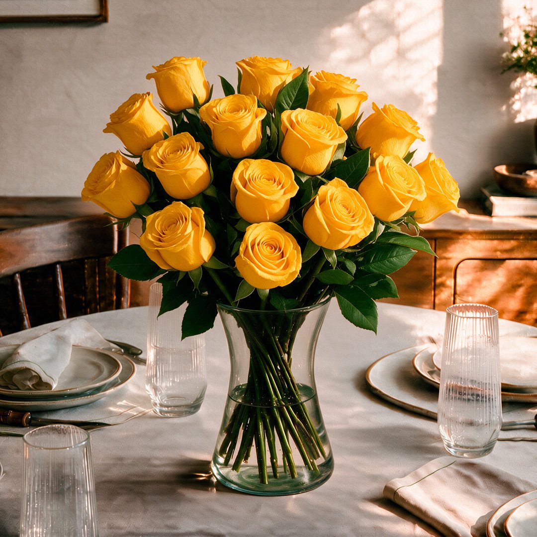 Arranjo Serenidade com 12 Rosas Amarelas