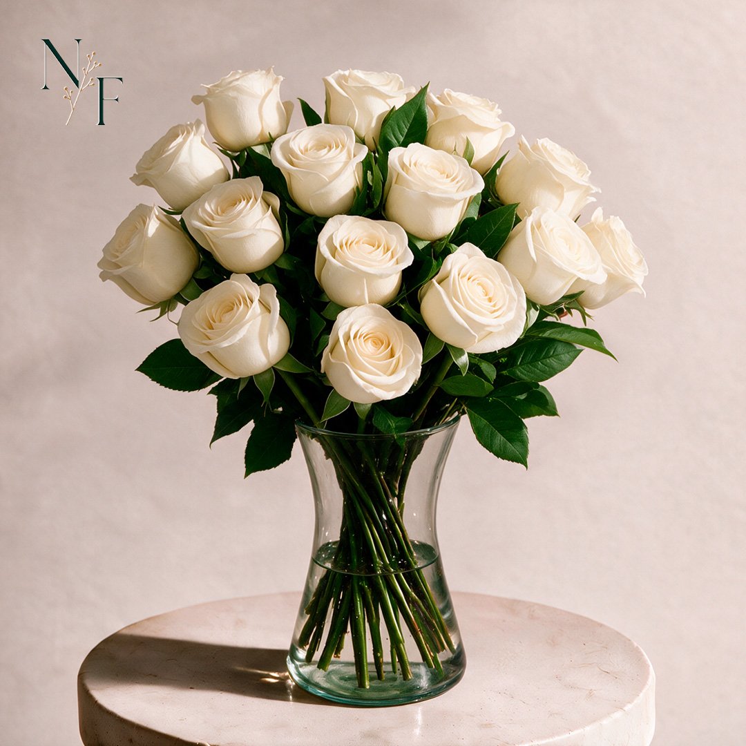 Arranjo Serenidade com 12 Rosas Brancas