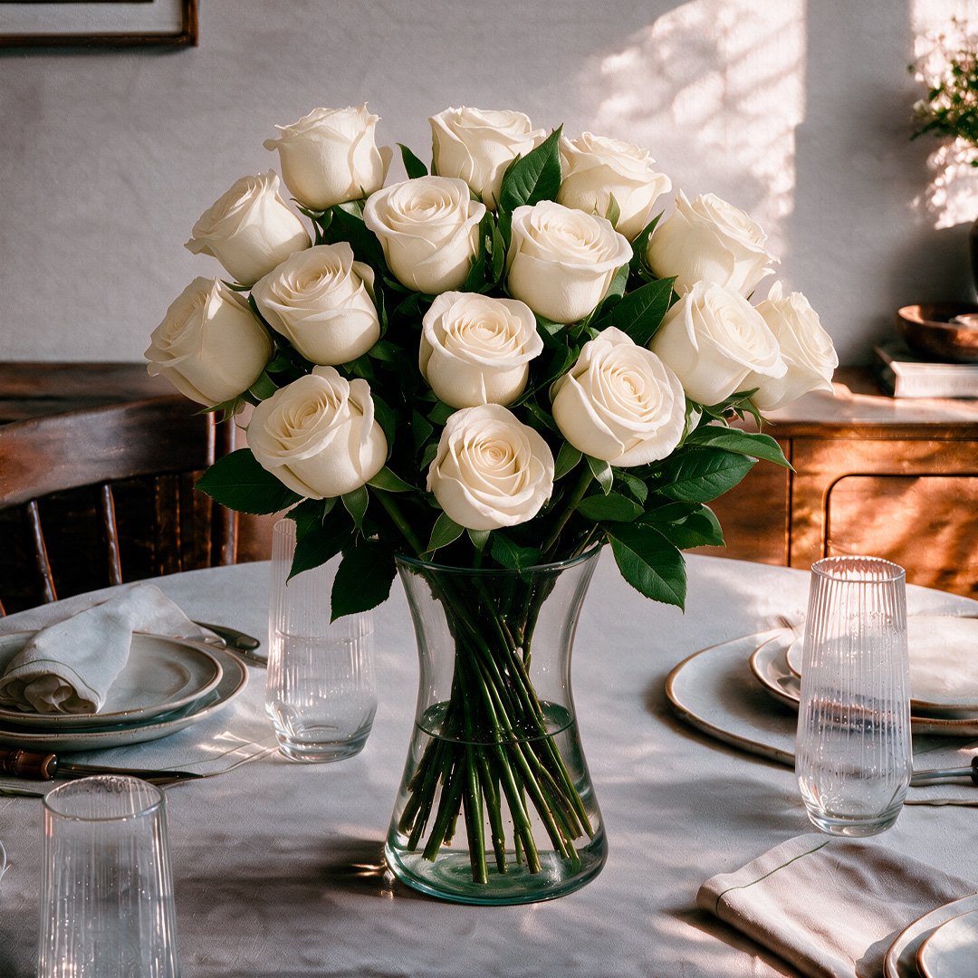 Arranjo Serenidade com 12 Rosas Brancas