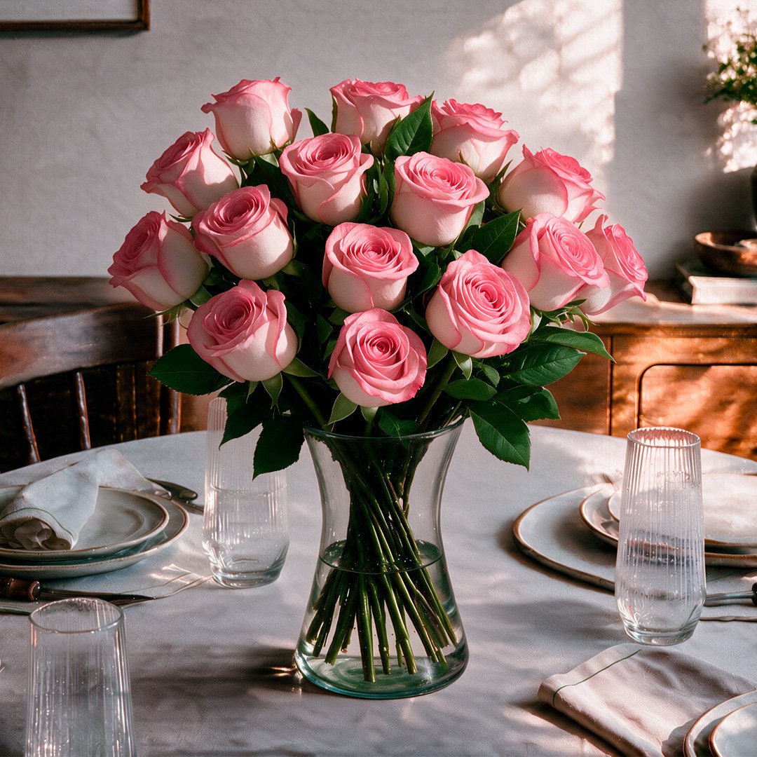 Arranjo Serenidade com 12 Rosas Cor de Rosa