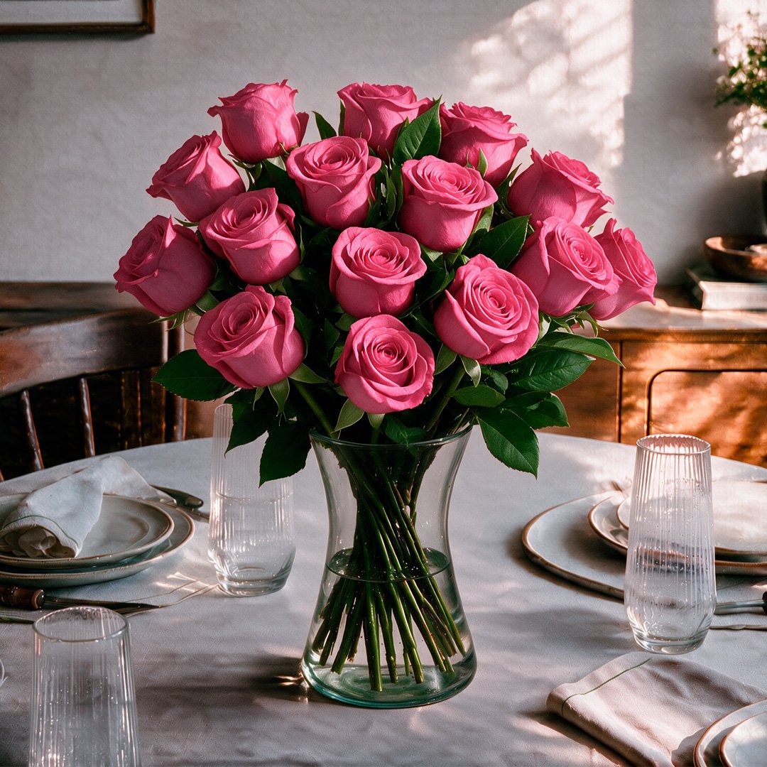 Arranjo Serenidade com 12 Rosas Pink