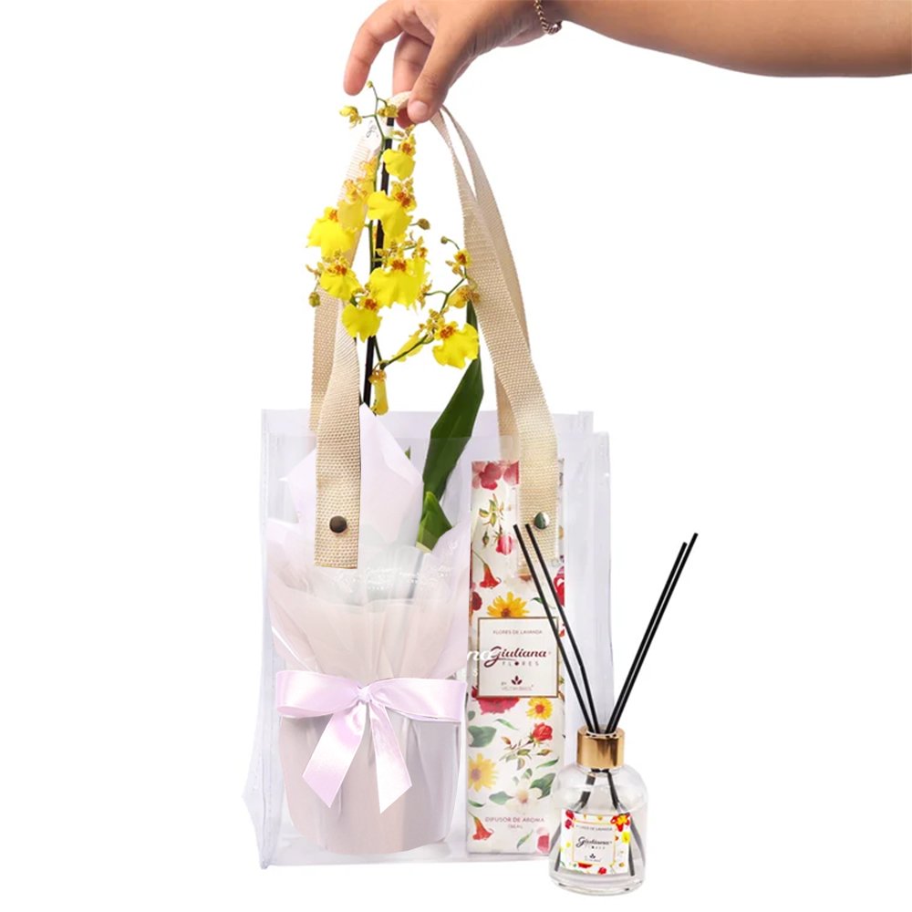 Difusor Encontro Floral Giuliana Flores e Bolsa Cristal Chuva de Ouro