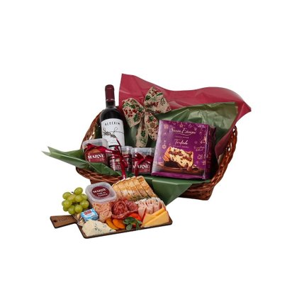 Cesta de Natal Box Vinho, Panetone e Tábua de Queijos