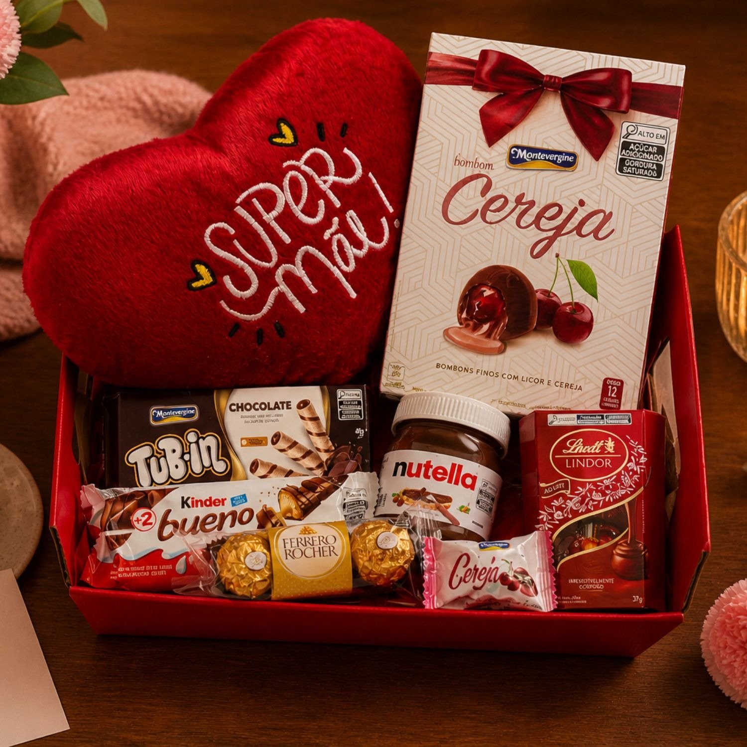 Cesta Mãe Doçura com Chocolates e Pelúcia