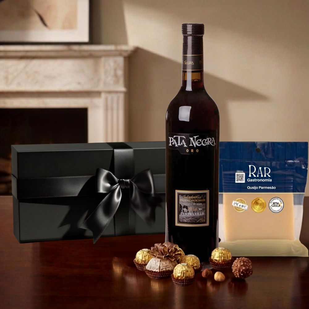 Presente Gourmet Vinho Pata Negra com Parmesão e Bombo