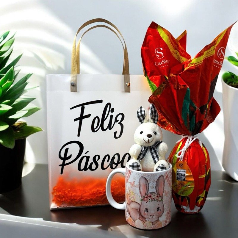 Kit Páscoa Delícia: Sacola Bag com Ovo de Páscoa Cacau