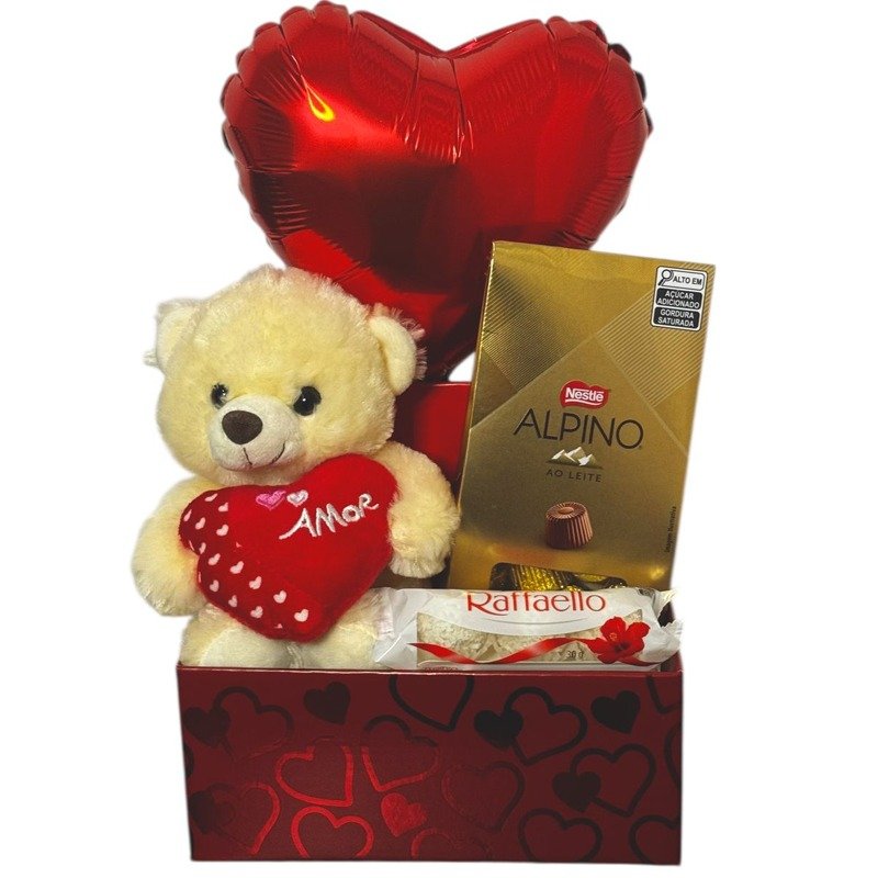 Cesta Amorosa com Urso e Chocolate 