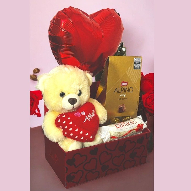 Cesta Amorosa com Urso e Chocolate 