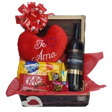 Cesta Chocolate, Vinho e Pelúcia - Meu Amor