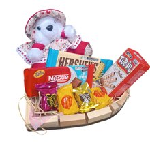 Cestas de Chocolate Romântica com Pelúcia