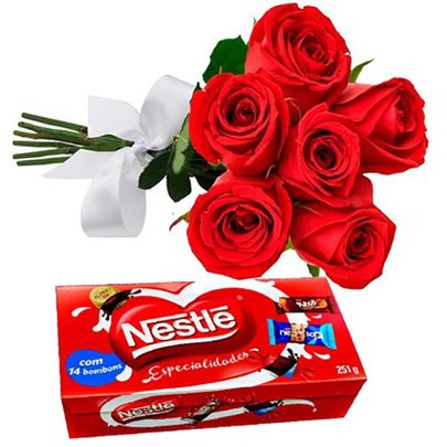 Buquê Rosas Vermelhas com Chocolates Nestlé