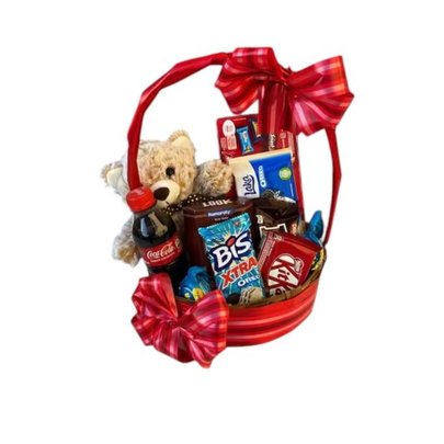 Cesta de Chocolate com Ursinho de Pelúcia