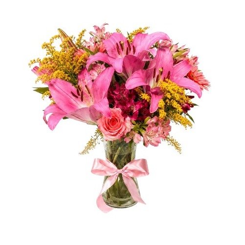 Mix de Flores no Vaso de Vidro 