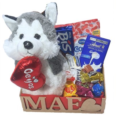 Cesta para a Mãe Com Lindt, Cachorrinho E Chocolates