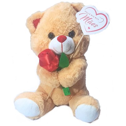 Urso com Flor e Placa Feliz Dia das Mães
