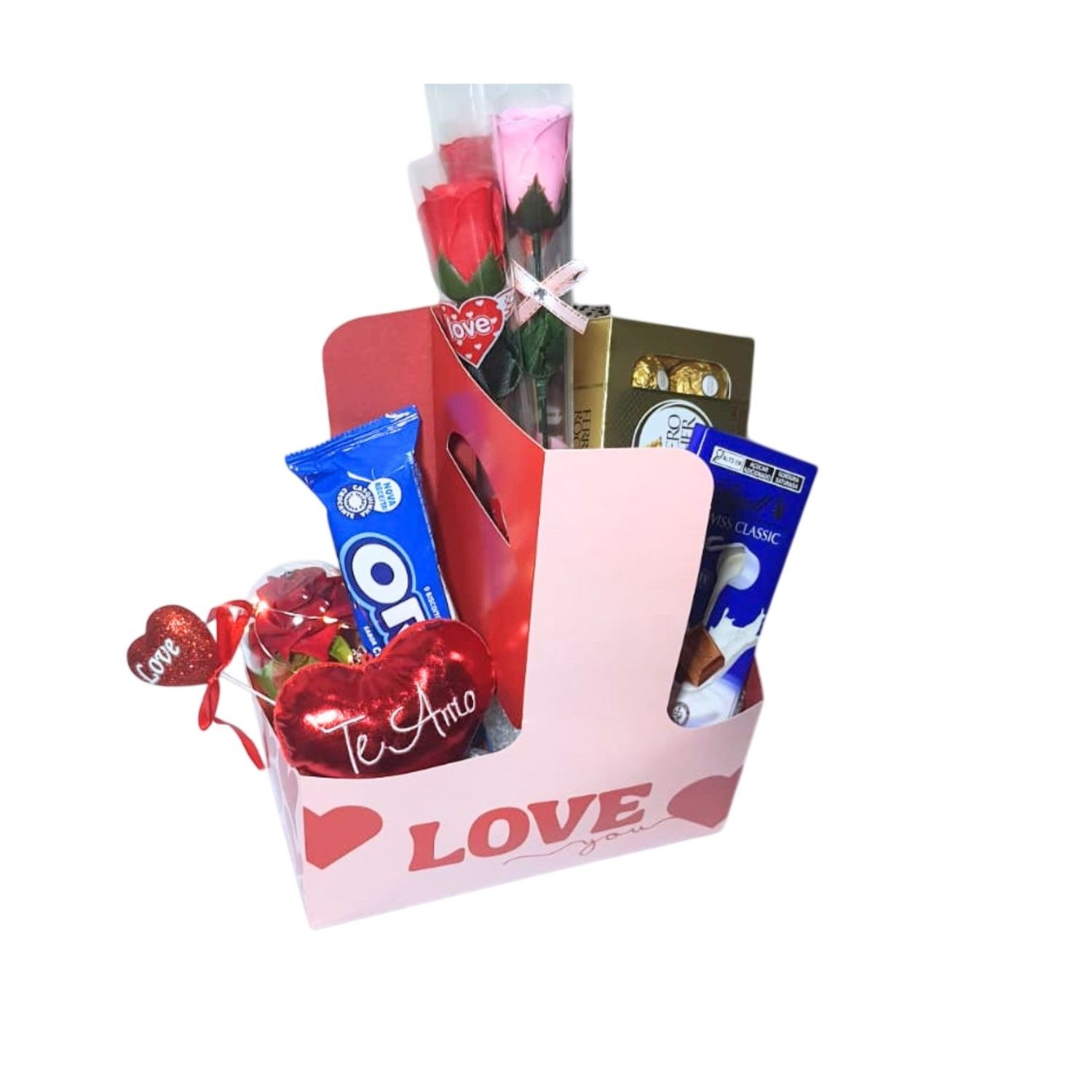 Cesta Premium Namorados Rosa Iluminada Chocolates