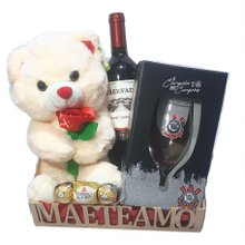 Cesta Mãe Te Amo com Taça Corinthians e Urso com Flor
