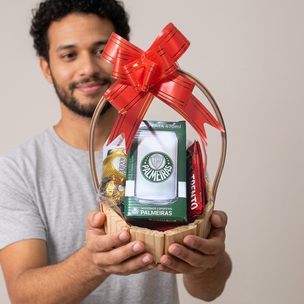 Cesta Chocolate e Copo Meu Verdão