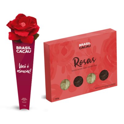 Presente Namorados Flor, Trufa, Rosa De Chocolate
