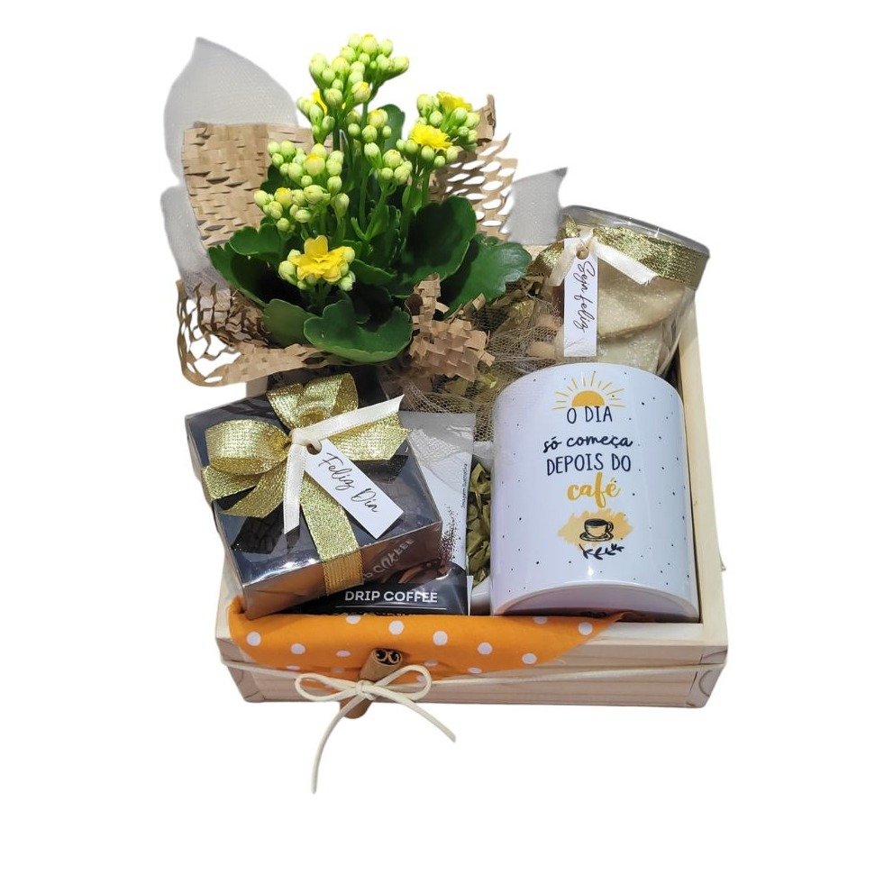 Box Bom Dia com Drip Coffee com Kalanchoe Amarelo