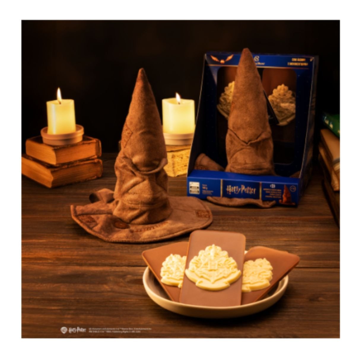 Tablete ao Leite e Pelúcia Chapéu Seletor Harry Potter