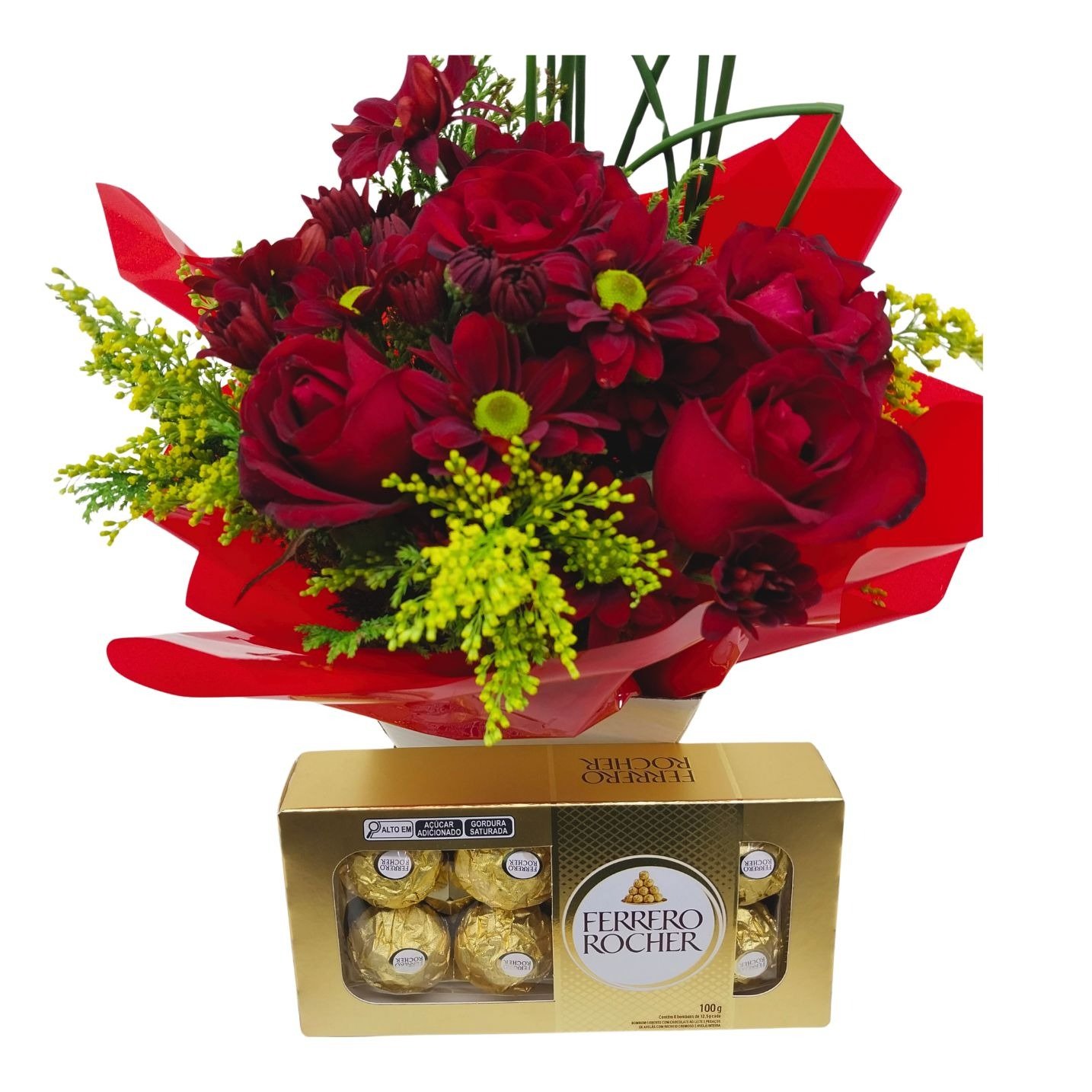 Cesta de Rosas com Chocolate Ferrero Rocher