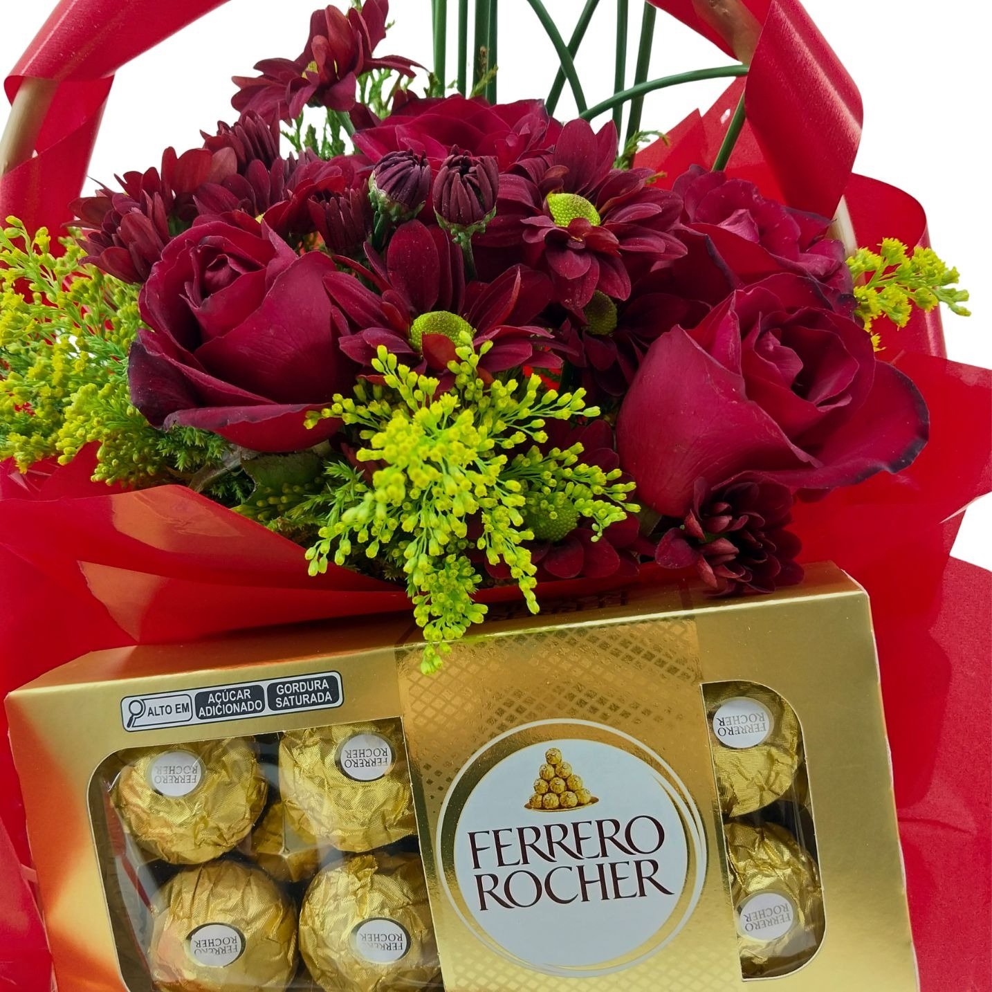 Cesta de Rosas com Chocolate Ferrero Rocher