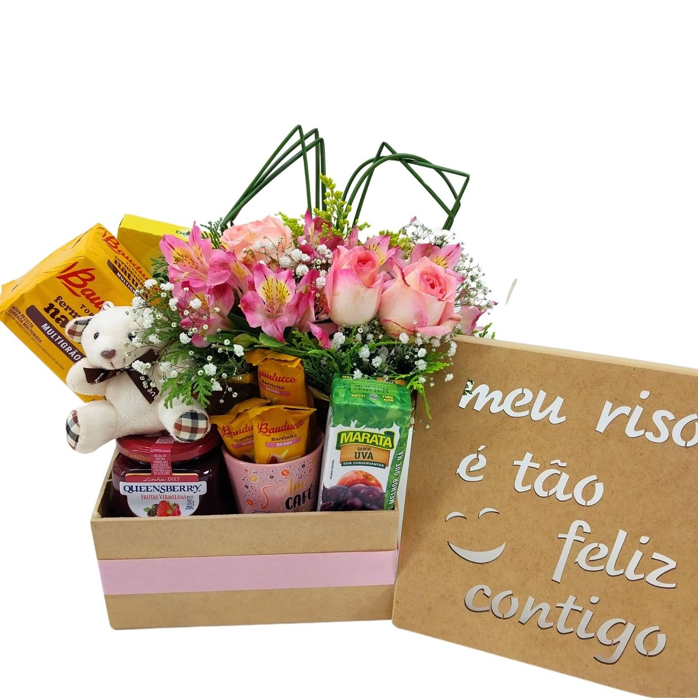 Café na Caixa com Arranjo de Rosas