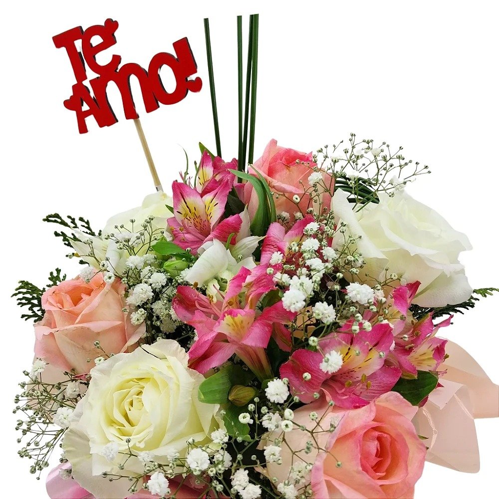Arranjo delicadeza de rosas com vinho