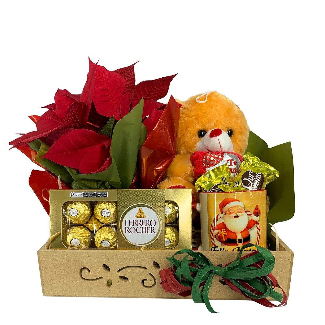 Bandeja Natal com Vaso de Flor Bico Vermelho