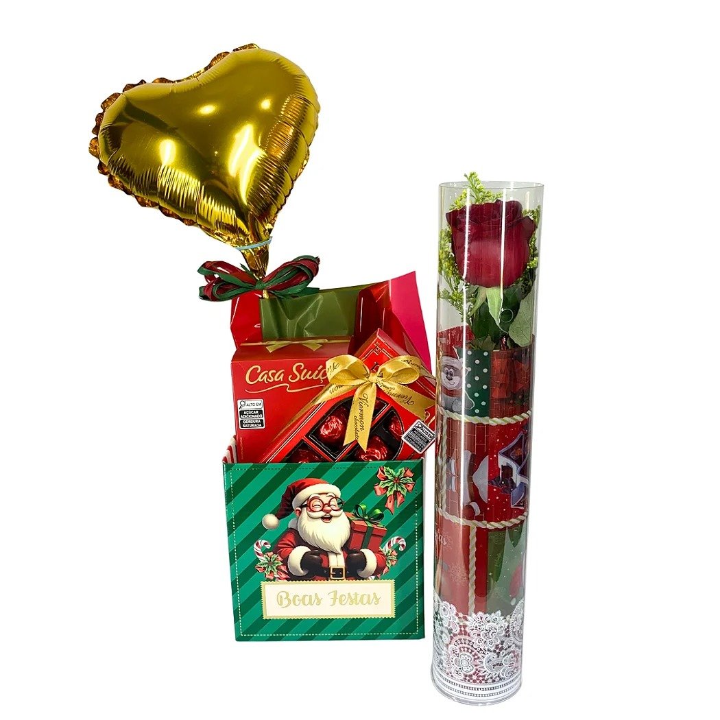 Box luxo Natal com Rosa no Tubo
