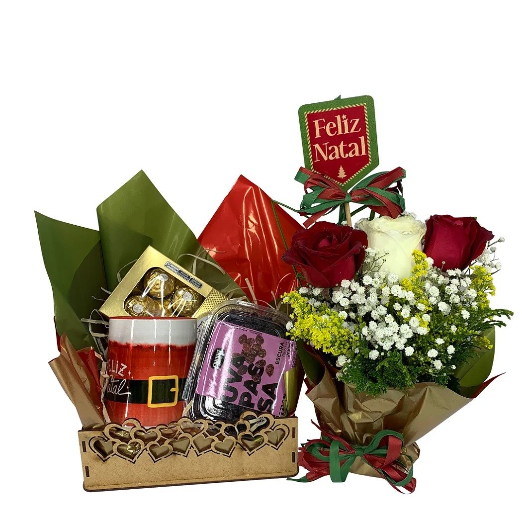 Bandeja Natal com Arranjo de Rosas