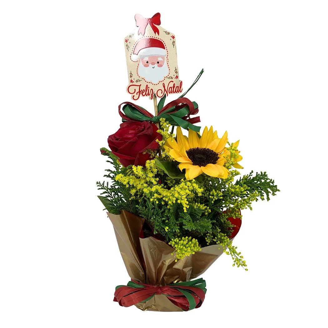 Bandeja Natal com Vinho e Arranjo de Flores