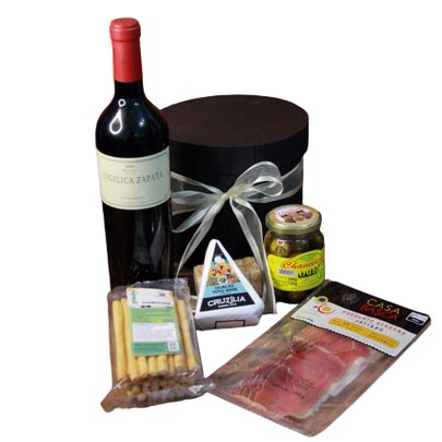 Cesta Vinho e Queijo Brie (Petisco Completa)