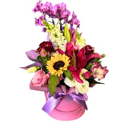 Box com Flores Mistas e Orquídea - Elegante