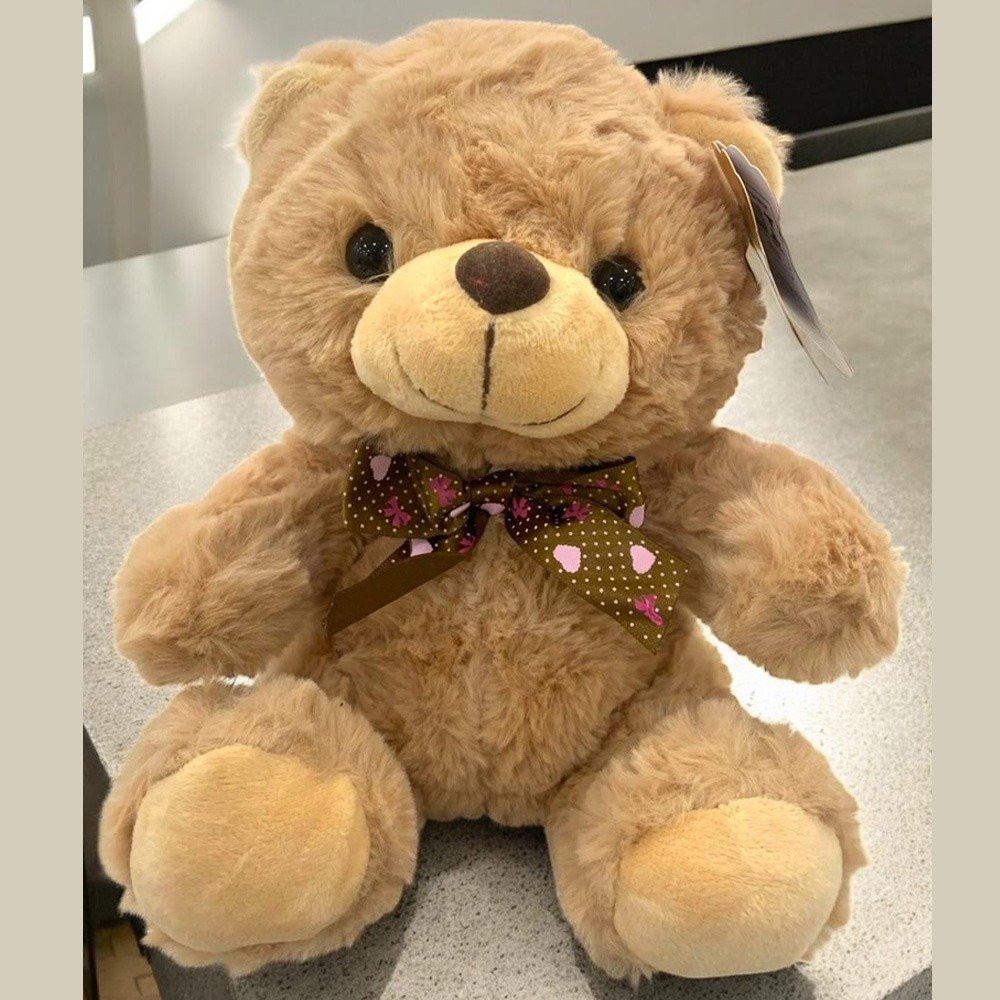 Pelúcia Mini Urso Marrom Com Laço de Bolinha