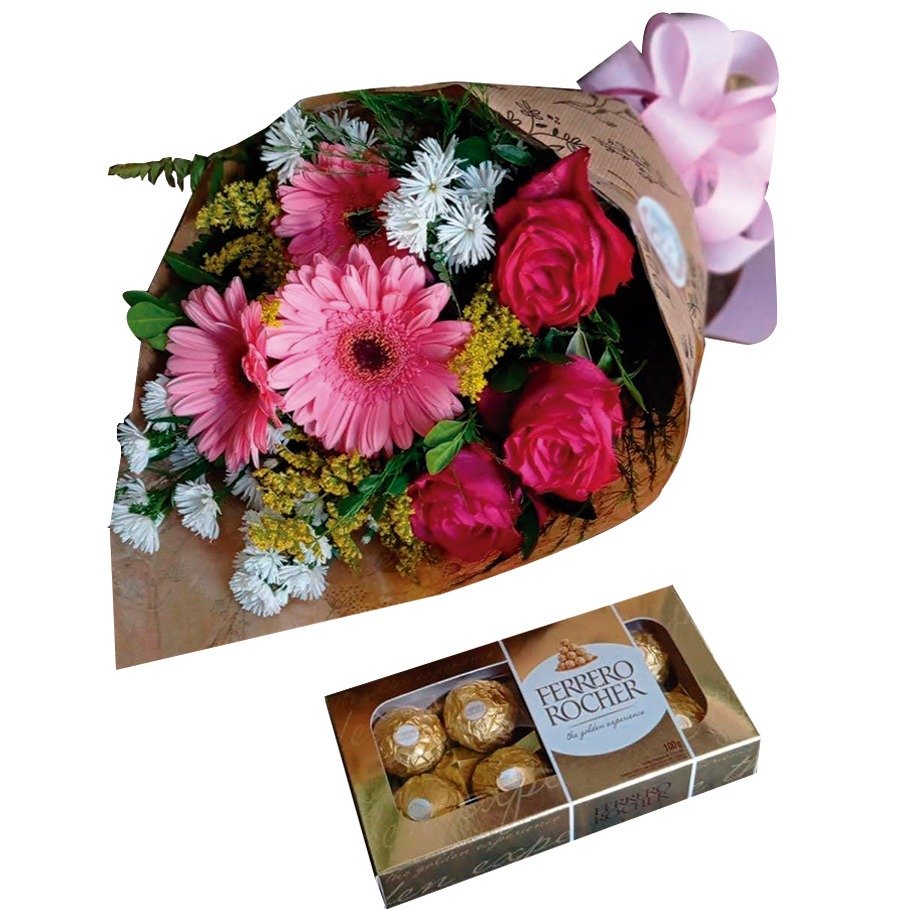 Buquê Amor em Pétalas e Ferrero 