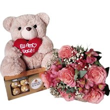 Kit Romance Aconchegante com Pelúcia Chocolate e Rosas