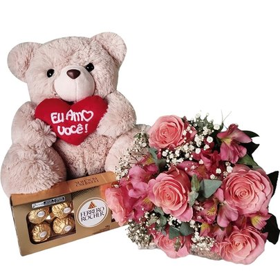 Kit Romance Aconchegante com Pelúcia Chocolate e Rosas