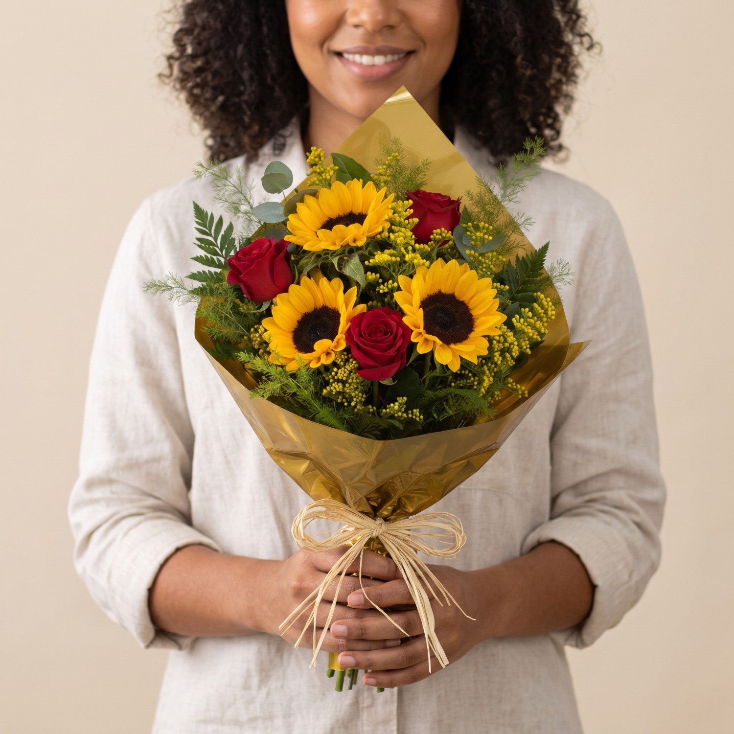 Buquê 3 Girassóis e 3 Rosas