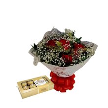 Buquê de Seis Rosas e Ferrero Rocher