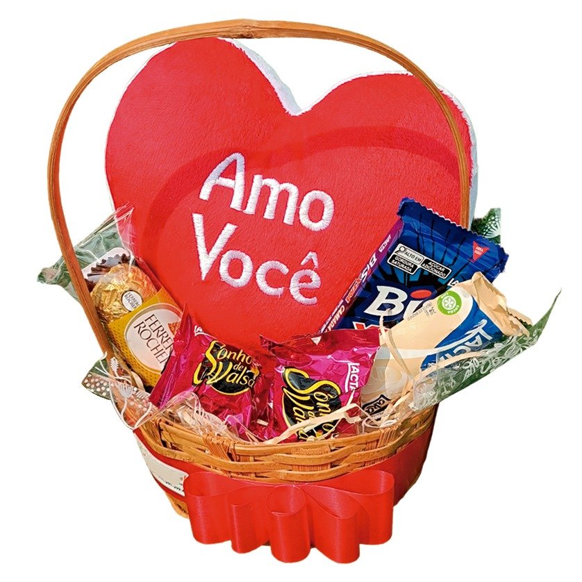 Cesta de Chocolates com Pelúcia Coração