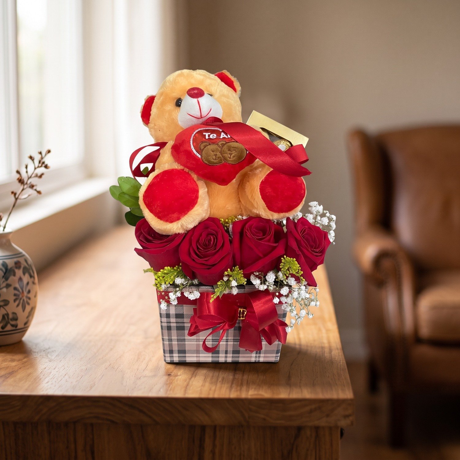 mimo especial de rosas e urso