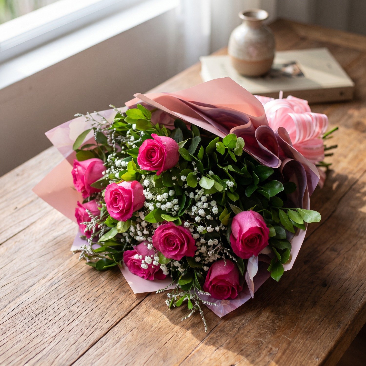 Surpreenda com Buquê com 08 Rosas Cor de Rosa